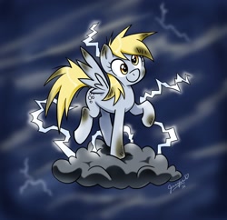 Size: 1666x1614 | Tagged: safe, artist:chibi-jen-hen, derpy hooves, pegasus, pony, cloud, female, lightning, mare, solo