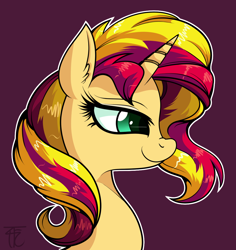 Size: 1078x1142 | Tagged: safe, artist:php92, sunset shimmer, pony, unicorn, bust, portrait, simple background, solo