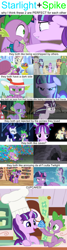 Size: 1500x5586 | Tagged: safe, edit, edited screencap, screencap, rarity, spike, starlight glimmer, twilight sparkle, twilight sparkle (alicorn), alicorn, dragon, pony, unicorn, alternate timeline, background pony, cave, chef's hat, cloudsdale, comparison, comparison chart, crystal empire, cupcake, cute, female, filly, floppy ears, food, golden oaks library, hat, kitchen, lol, male, mare, ponyville, shipping, sparlight, straight, wasteland