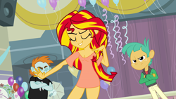 Size: 1920x1080 | Tagged: safe, edit, edited screencap, screencap, snails, snips, sunset shimmer, equestria girls, equestria girls (movie), alternate costumes, clothes, dress, fashion, underwear, underwear edit