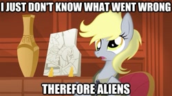 Size: 625x351 | Tagged: safe, artist:equestria-prevails, derpy hooves, pegasus, pony, ancient aliens, female, giorgio a. tsoukalos, image macro, mare