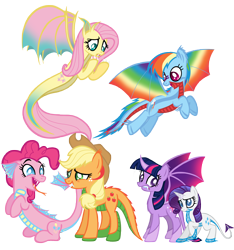 Size: 8626x9218 | Tagged: safe, artist:missitofu, derpibooru import, applejack, fluttershy, pinkie pie, rainbow dash, rarity, twilight sparkle, twilight sparkle (alicorn), alicorn, dragon, sea dragon, absurd resolution, colored wings, dragonified, dragonjack, flutterdragon, mane six, multicolored wings, pinkiedragon, rainbow dragon, rainbow wings, raridragon, simple background, species swap, twilidragon, white background