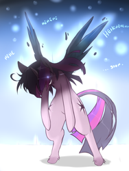 Size: 1200x1600 | Tagged: safe, artist:cold-blooded-twilight, twilight sparkle, twilight sparkle (alicorn), oc, alicorn, pony, bipedal, cold blooded twilight, creepy, glow, laughing, soon