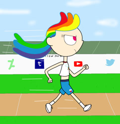 Size: 946x979 | Tagged: safe, artist:04startycornonline88, derpibooru import, rainbow dash, human, humanized, running, solo