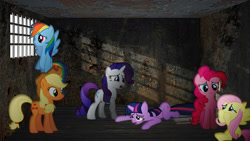 Size: 1920x1080 | Tagged: safe, artist:mr-kennedy92, derpibooru import, applejack, fluttershy, pinkie pie, rainbow dash, rarity, twilight sparkle, bars, cell, irl, jail, mane six, photo, ponies in real life, prison, prisoner ts, vector