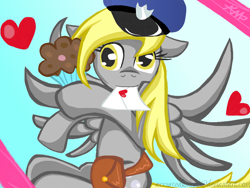 Size: 800x600 | Tagged: safe, artist:accursedknight, derpy hooves, pegasus, pony, female, hat, letter, mare, muffin, solo