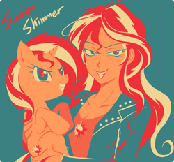 Size: 691x641 | Tagged: dead source, safe, artist:raichi, sunset shimmer, pony, unicorn, equestria girls, duality, human ponidox, limited palette, self ponidox