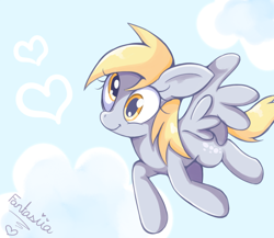 Size: 700x608 | Tagged: safe, artist:ipun, derpy hooves, pegasus, pony, cloud, cloudy, female, flying, heart, mare, solo