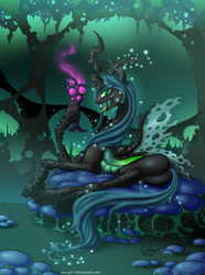 Size: 800x1077 | Tagged: safe, artist:omny87, queen chrysalis, changeling, changeling queen, alcohol, bugbutt, female, hive, on side, plot, solo, tongue out, trypophobia, wine, wine glass