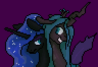 Size: 192x132 | Tagged: safe, artist:graytr, nightmare moon, queen chrysalis, changeling, changeling queen, pixel art, smiling