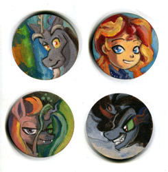 Size: 784x800 | Tagged: safe, artist:lexx2dot0, discord, king sombra, queen chrysalis, sunset shimmer, changeling, changeling queen, equestria girls, acrylic painting, traditional art, wood