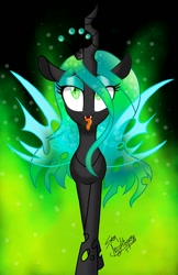 Size: 800x1232 | Tagged: safe, artist:samnightmare, queen chrysalis, changeling, changeling queen, female, fire, green fire, solo, tongue out