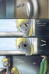 Size: 1280x1920 | Tagged: safe, artist:dshou, derpy hooves, human, pegasus, pony, blonde, blonde mane, blonde tail, comic, female, gray coat, mare, wings