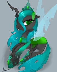 Size: 1024x1307 | Tagged: safe, artist:nuttypanutdy, queen chrysalis, changeling, changeling queen, clothes, crown, regalia, scarf, shoes, solo