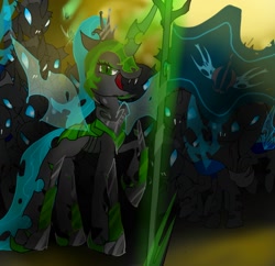 Size: 1578x1526 | Tagged: safe, artist:nuttypanutdy, queen chrysalis, changeling, changeling queen, armor, flag