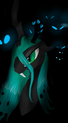 Size: 575x1024 | Tagged: safe, artist:nuttypanutdy, queen chrysalis, changeling, changeling queen, female, glowing eyes, solo focus