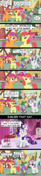Size: 1024x4343 | Tagged: safe, artist:aleximusprime, apple bloom, opalescence, rarity, scootaloo, spike, sweetie belle, cat, dragon, earth pony, pegasus, pony, unicorn, :o, bloodshot eyes, bow, comic, comic sans, concerned, crossed arms, cutie mark crusaders, drool, excited, eyelid pull, fangs, female, filly, frown, grin, gritted teeth, hair bow, hissing, house, jewelry, lidded eyes, looking at each other, looking back, makeup, male, necklace, nervous, nervous grin, open mouth, pointing, ponyville, raised hoof, scratches, scratching, sitting, smiling, sweetie fail, tree, wide eyes