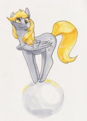 Size: 2136x2946 | Tagged: safe, artist:asterdog, derpy hooves, pegasus, pony, bubble, female, high res, mare, solo, traditional art