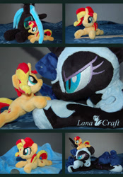 Size: 1900x2728 | Tagged: safe, artist:lanacraft, nightmare moon, queen chrysalis, sunset shimmer, changeling, changeling queen, pony, unicorn, irl, photo, plushie