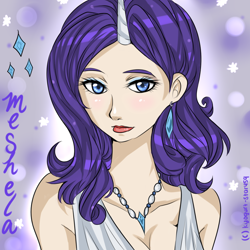 Size: 900x900 | Tagged: safe, artist:kyogurt-star459, rarity, human, clothes, dress, ear piercing, earring, female, horned humanization, humanized, jewelry, lipstick, necklace, piercing, solo