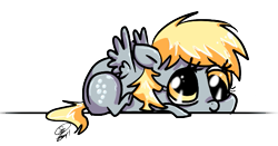 Size: 603x316 | Tagged: dead source, safe, artist:conphettey, derpy hooves, pegasus, pony, chibi, female, mare, simple background, solo, transparent background