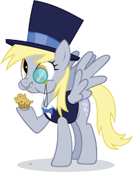 Size: 2433x3158 | Tagged: safe, artist:ininko, derpy hooves, pegasus, pony, eating, female, hat, high res, mare, monocle and top hat, muffin, puffy cheeks, simple background, transparent background, vector