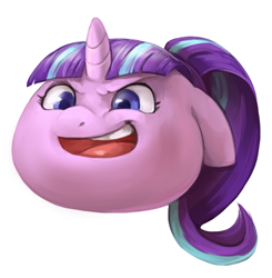 Size: 876x893 | Tagged: safe, artist:audrarius, starlight glimmer, pony, unicorn, floppy ears, glare, open mouth, pillow, smirk, solo, wat, yukkuri