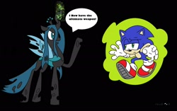 Size: 2484x1564 | Tagged: safe, artist:chickarupocket, queen chrysalis, changeling, changeling queen, crossover, glowing horn, levitation, magic, sonic the hedgehog, sonic the hedgehog (series), telekinesis