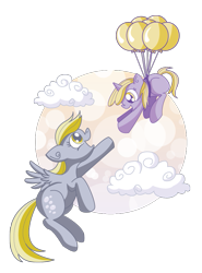 Size: 653x882 | Tagged: safe, artist:xkappax, derpy hooves, dinky hooves, pegasus, pony, unicorn, balloon, cloud, cloudy, cute, derpabetes, dinkabetes, equestria's best daughter, equestria's best mother, female, filly, floating, flying, happy, mare, mother and child, mother and daughter, parent and child