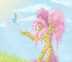 Size: 1052x900 | Tagged: safe, artist:pooryorick, fluttershy, anthro, bird, ent, fluttertree, lord of the rings, profile, solo, species swap, tree