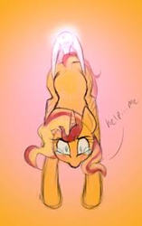 Size: 356x566 | Tagged: safe, artist:fuckingpeanut, sunset shimmer, pony, unicorn, blushing, clothes, crying, embarrassed, female, hanging wedgie, humiliation, lowres, magic, magic abuse, panties, panty pull, solo, telekinesis, underwear, wedgie, white underwear