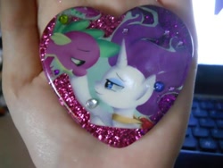 Size: 720x540 | Tagged: safe, artist:though-i-walk, rarity, spike, dragon, pony, unicorn, female, interspecies, male, pendant, shipping, sparity, straight