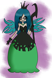 Size: 1257x1863 | Tagged: safe, artist:dinosauriomutante, queen chrysalis, human, clothes, dress, humanized, solo