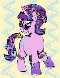 Size: 1280x1646 | Tagged: safe, artist:limestonepie, starlight glimmer, pony, unicorn, flower, solo, sunglasses