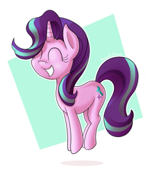 Size: 1185x1373 | Tagged: safe, artist:manual-monaro, starlight glimmer, pony, unicorn, backwards cutie mark, cute, eyes closed, female, glimmerbetes, grin, happy, mare, midair, pronking, smiling, solo