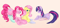 Size: 900x424 | Tagged: safe, artist:maxiria, derpibooru import, fluttershy, pinkie pie, twilight sparkle, earth pony, pegasus, pony, clothes, socks