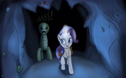 Size: 3840x2400 | Tagged: safe, artist:roadsleadme, rarity, pony, unicorn, cave, creeper, crossover, high res, minecraft