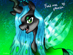 Size: 2000x1500 | Tagged: safe, artist:telimbo, queen chrysalis, changeling, changeling queen, 2012, female, horn, solo