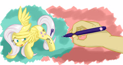 Size: 3800x2000 | Tagged: safe, artist:osakaoji, fluttershy, pegasus, pony, brony, drawn into existence, hand, high res, ink, my little pony logo, pen