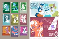 Size: 1023x670 | Tagged: safe, artist:abbystarling, artist:electrickeet, artist:pedantia, artist:pixel-prism, sunset shimmer, twilight sparkle, twilight sparkle (alicorn), alicorn, pony, 2014, badge, con badge, convention, cosplay, everfree northwest, female, mare, promo