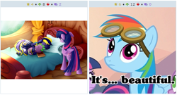 Size: 511x275 | Tagged: safe, derpibooru import, rainbow dash, spike, twilight sparkle, twilight sparkle (alicorn), oc, alicorn, dragon, pegasus, pony, derpibooru, exploitable meme, female, juxtaposition, juxtaposition win, mare, meme, meta