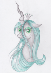 Size: 1951x2794 | Tagged: dead source, safe, artist:vird-gi, queen chrysalis, changeling, changeling queen, bust, female, portrait, solo, traditional art