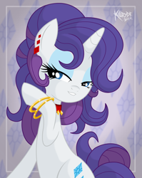 Size: 1750x2200 | Tagged: safe, artist:killryde, rarity, pony, unicorn, alternate hairstyle, bedroom eyes, bracelet, cute, ear piercing, jewelry, piercing, smiling, solo