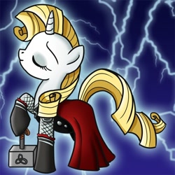 Size: 500x500 | Tagged: safe, artist:ceressiass, rarity, pony, unicorn, crossover, female, horn, mare, solo, thor