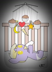 Size: 944x1316 | Tagged: safe, artist:estevangel, derpy hooves, dinky hooves, bottle, crib, cute, daaaaaaaaaaaw, diaper, filly, foal, muffin