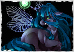 Size: 2000x1400 | Tagged: safe, artist:mellvine, queen chrysalis, changeling, changeling queen, magic, prone, solo