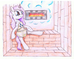 Size: 1024x822 | Tagged: safe, artist:alleynurr, rarity, pony, unicorn, sauna, solo, sweat, wet, wet mane, wet mane rarity