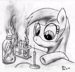 Size: 2428x2348 | Tagged: safe, artist:jarwall, derpy hooves, pegasus, pony, bunsen burner, female, fire, goggles, high res, mare, science