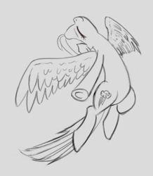 Size: 725x833 | Tagged: safe, artist:sycreon, derpibooru import, rainbow dash, pegasus, pony, eyes closed, female, flying, sketch, solo