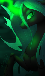 Size: 1280x2133 | Tagged: safe, artist:mymysteriouspony, queen chrysalis, changeling, changeling queen, female, glowing horn, magic, raised hoof, solo